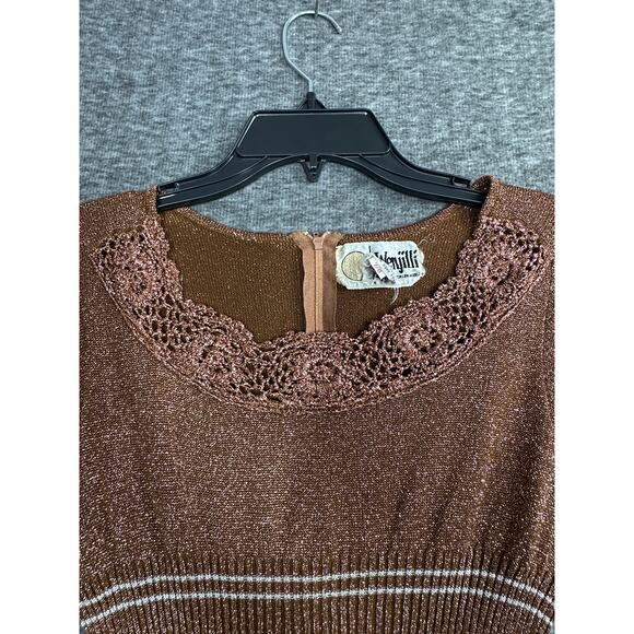 Vintage 1970s Wenjilli Metallic Copper and Silver Glitter Slinky Maxi Dress - Picture 3 of 6